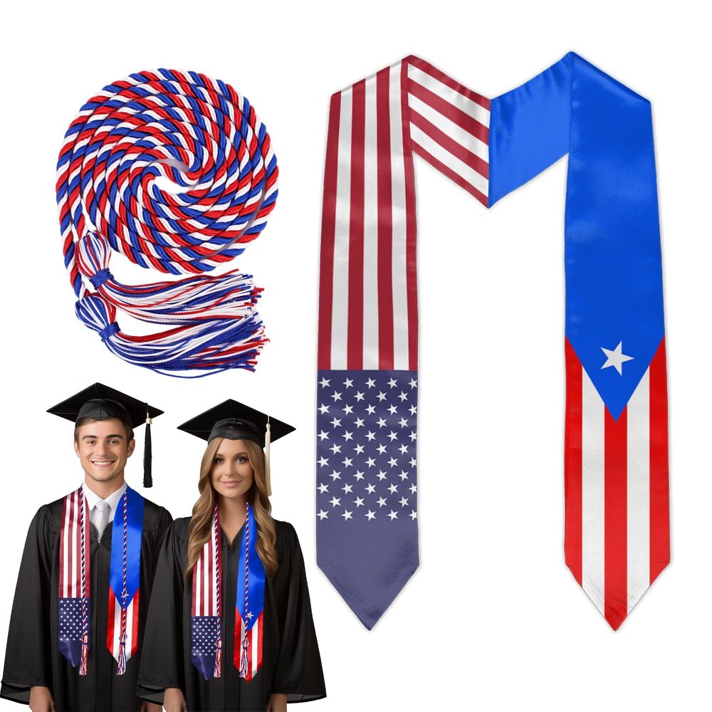 2215 Puerto Rico America Flag Graduation Stole Puerto Rican Mixed Flag